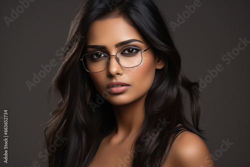 Young and confident woman with eye glasses.