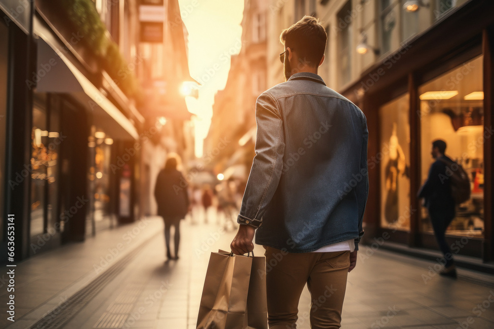 Young and successful man holding bag in hand