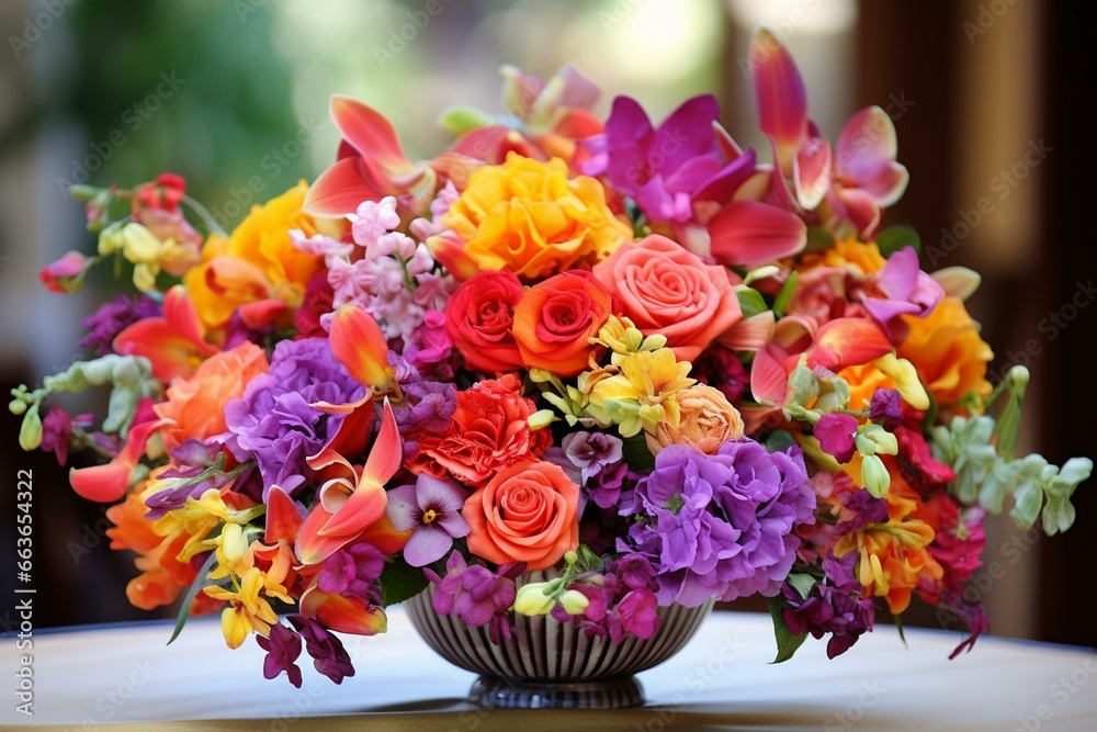vibrant and multicolored floral arrangement. Generative AI