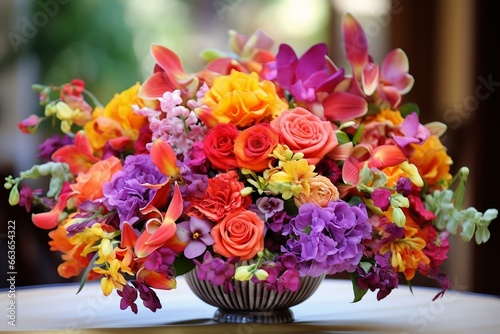 vibrant and multicolored floral arrangement. Generative AI