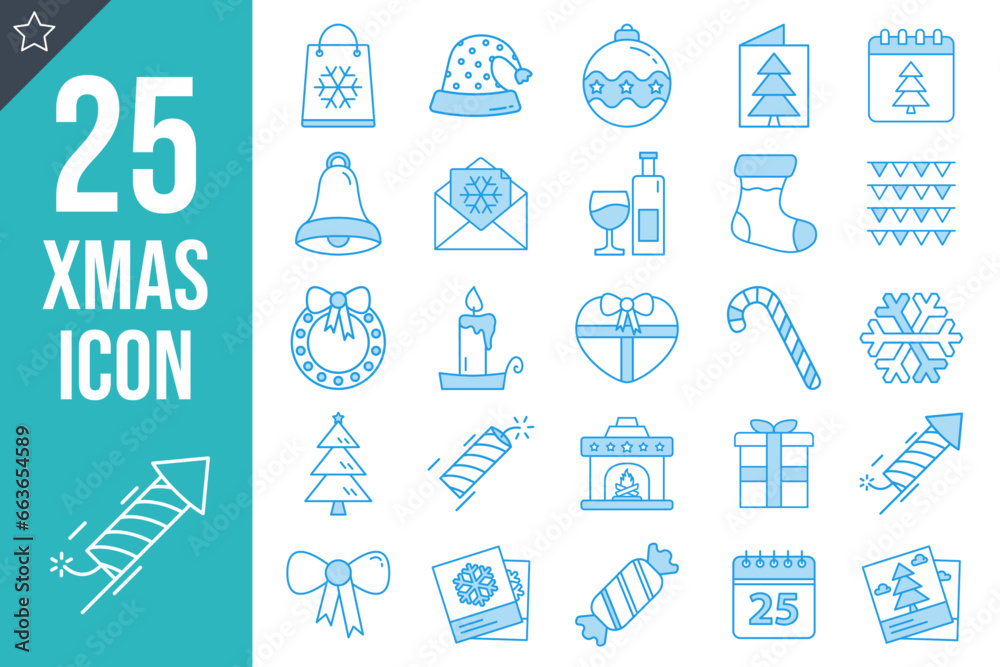 Christmas and New Year Flat Blue Line Icon Set Vector Illustration Isolated on Transparent Background Christmas and New Year Flat Blue Line Icon Set Vector Illustration Isolated on Transparent Background