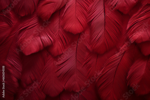 Surface material texture of red feathers overlapping in a flat pile photo