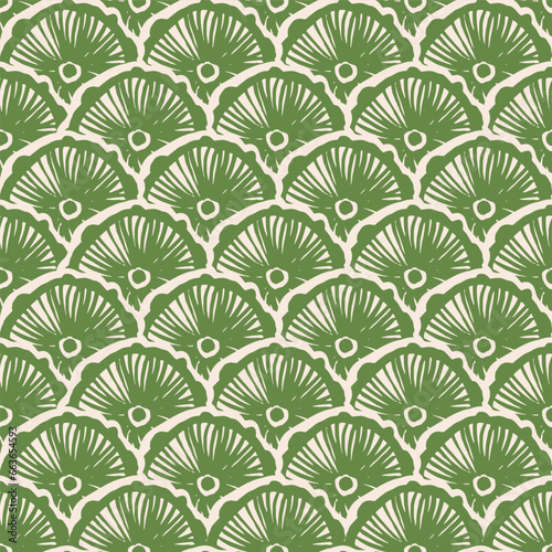 Mushroom linocut cups vector seamless pattern. Japanese traditional ornament. Seamless hand draw fish scales pattern.