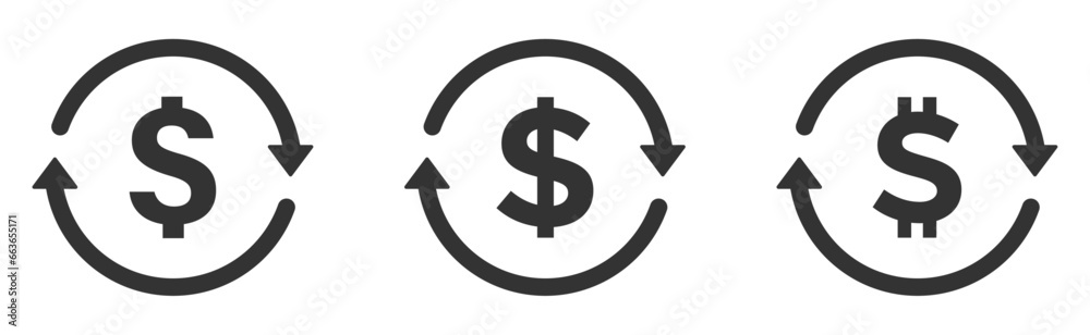 Trendy currency conversion flat vector icons set Trendy currency conversion flat vector icons set