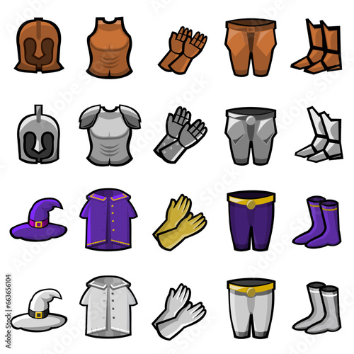 Set of Icons Armor RPG Vector Illustration