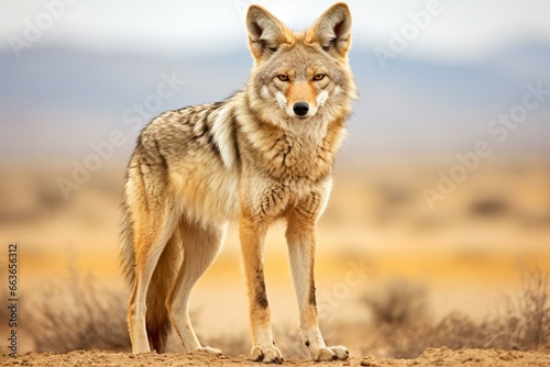 solitary coyote against plain backdrop. Generative AI