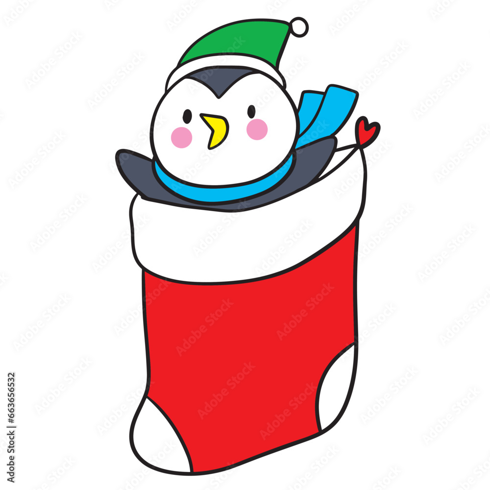 Obraz na plátně Christmas cartoon cute penguin vector.