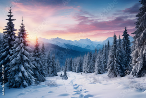 Winter Wonderland, Majestic Carpathian Mountains Blanketed in Snow