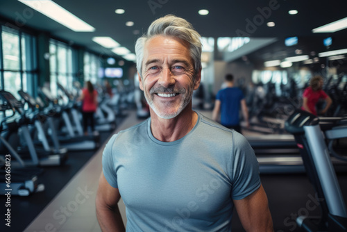 Attractive senior man selfie in gym