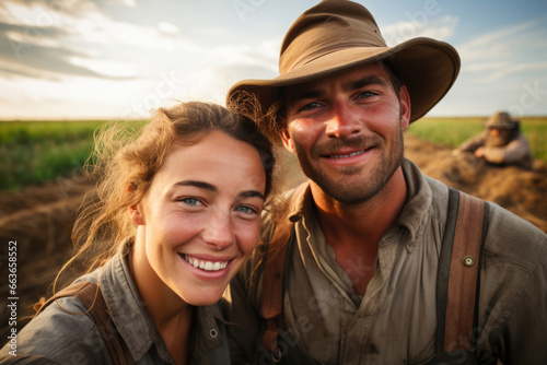 Selfie of smiling farmer couple