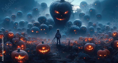 Halloween background with pumpkins, Illustration Spooky scary dark Night forest.