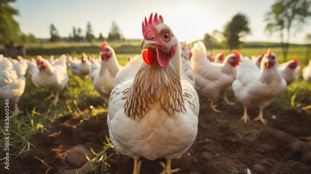 An organic farm with free-range chickens in a rural village An organic farm with free-range chickens in a rural village