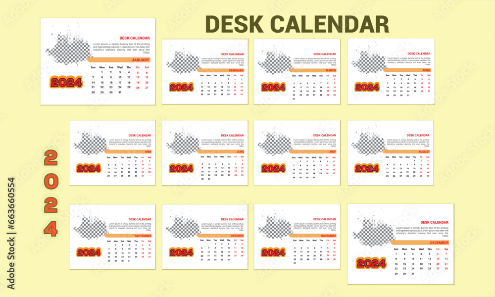 set of infographic elements for design, modern desk calendar design, corporate desk calendar ,new year calendar,2024 calendar,