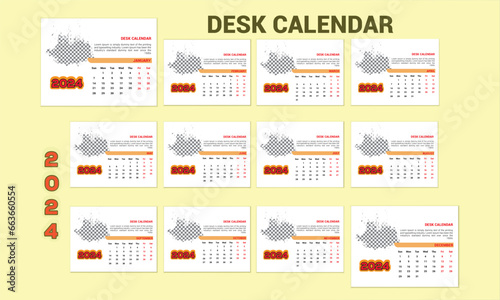 set of infographic elements for design, modern desk calendar design, corporate desk calendar ,new year calendar,2024 calendar,