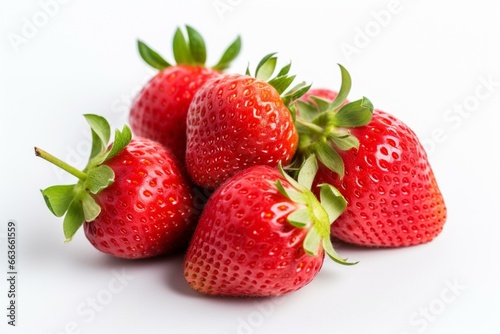 A bunch of ripe strawberries on a white background. Generative AI