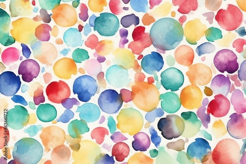 Colorful watercolor pattern with polka dots for wrapping paper and kids clothes. Generative AI