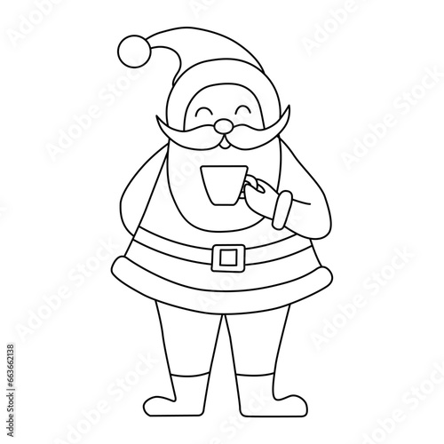 Santa Claus drinks milk. Christmas illustration for a coloring book.