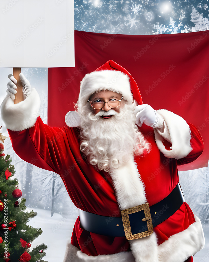 Naklejka premium Santa Holding Blank Sign That Can Be Filled In