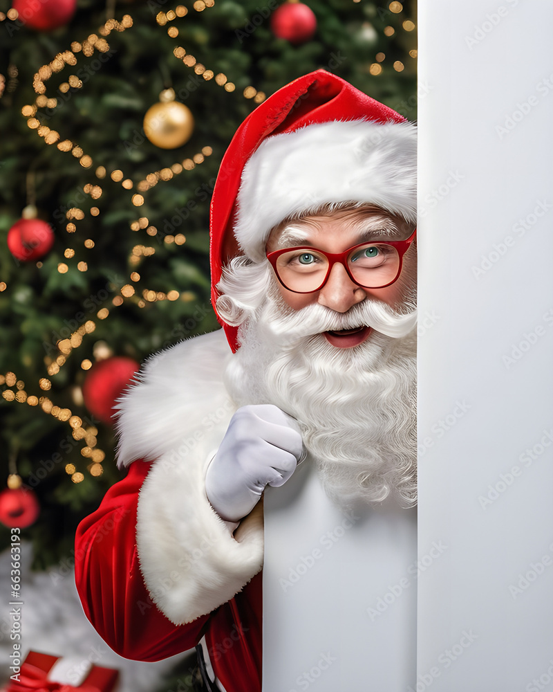 Naklejka premium Santa Holding Blank Sign That Can Be Filled In