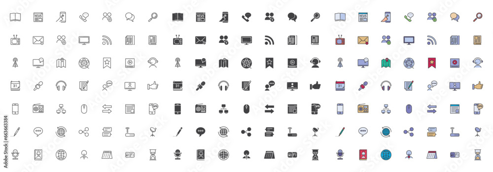 Social media and network different style icon set
