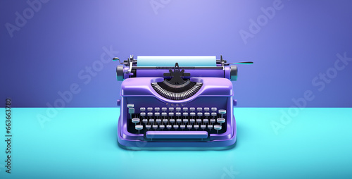 old typewriter, a modern typewriter blue and purple ultra 4k realistic