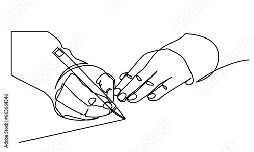 continuous line drawing of a hand with pen line art illustration.