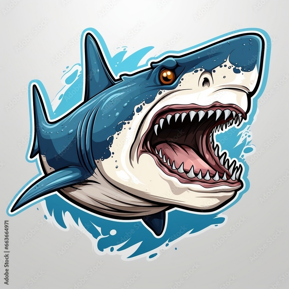 Sticker of a shark for t shirt design vector illustration with isolated background generative ai Sticker of a shark for t shirt design vector illustration with isolated background generative ai