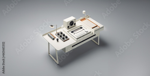 3d render of a network, a minimalist music production desk 