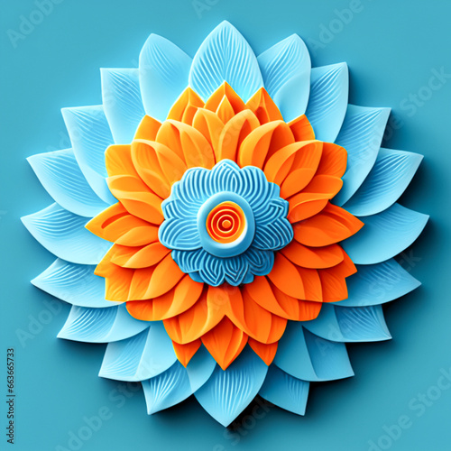 Blue and orange lotus flower on blue background.