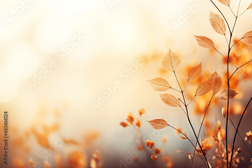 Beautiful Natural Autumn Fall Background with Sunlight Shining Through Orange and Golden Yellow Tree Foliage - Ideal for Fall and Autumn Season, Copy Space for Seasonal Messages