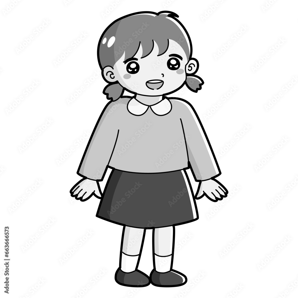 笑顔の女の子のイラスト(白黒) 笑顔の女の子のイラスト(白黒)