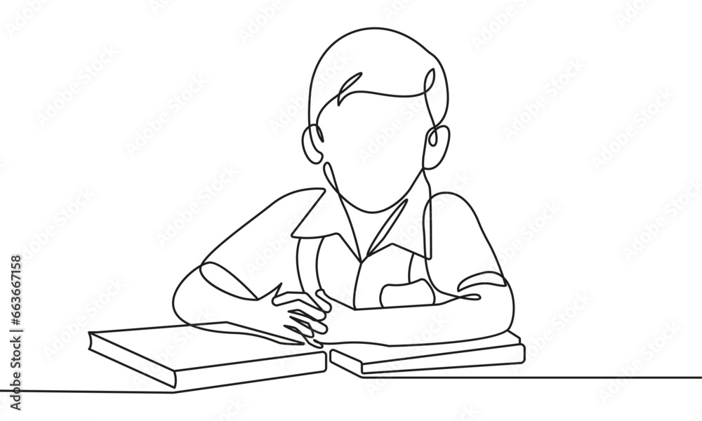 Continuous One Line Drawing of Boy is a Student at School. Cute Boy is a Student One Line Illustration. Education Concept Abstract Minimalist Contour Drawing. Vector EPS 10