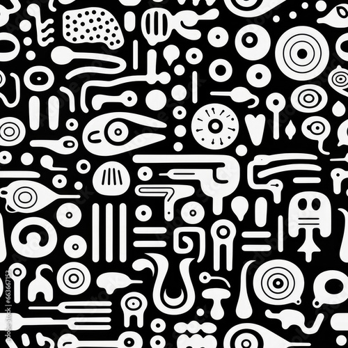 Zentangle doodle abstract black and white repeat pattern