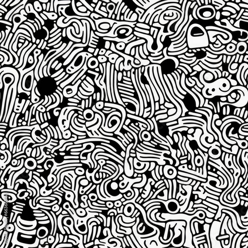 Zentangle doodle abstract black and white repeat pattern