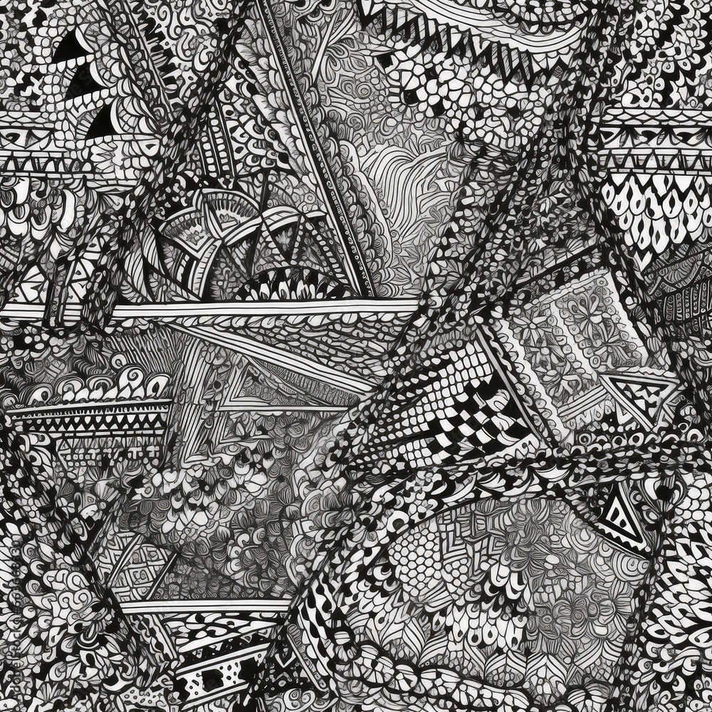 Fototapeta premium Zentangle doodle abstract black and white repeat pattern