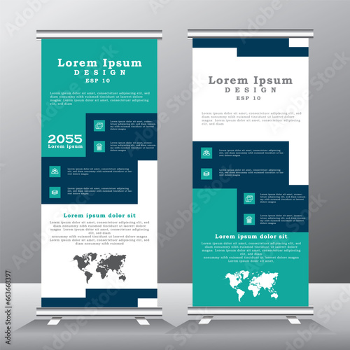 Square type roll up banner design, blue and green roll up banner design, four section vertical banner design template, vector eps 10 