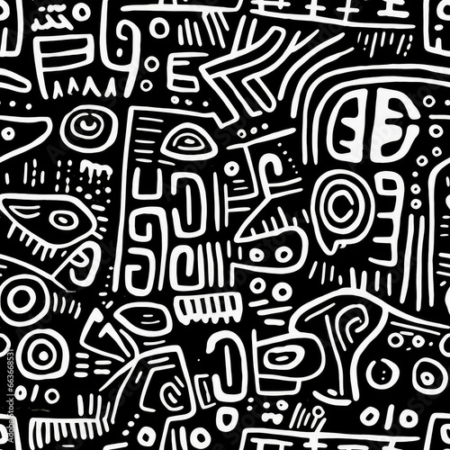 Zentangle doodle abstract black and white repeat pattern