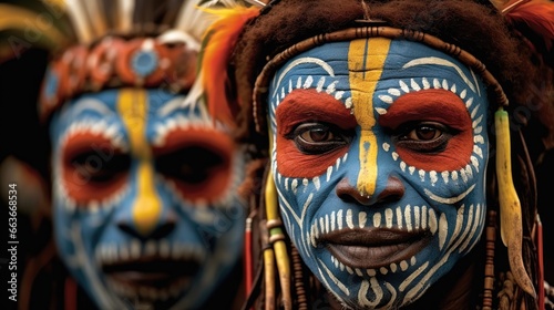 Tari, Papua New Guinea, A Huli Wigman in ceremonial costume and make-up. photo