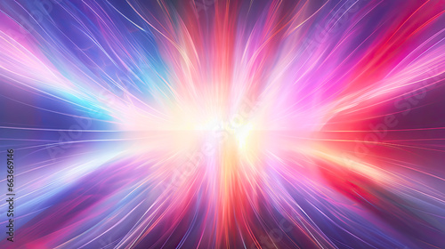 Neon futuristic background of explosion with glowing rays. Beautiful motion abstract background with blurred magic neon colorful light rays. Polar lights backdrop. Galaxy background for your design