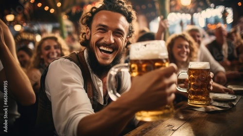 People drinking beer and having fun.