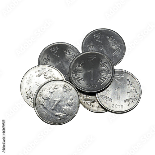 One rupee coin. on a white background. Rupees, Indian Currency coins money, business real estate concept.