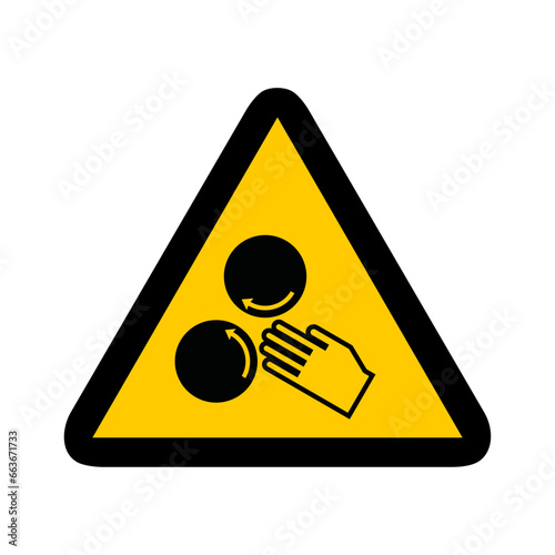 mains écrasé engrenages triangle jaune panneau signalisation danger