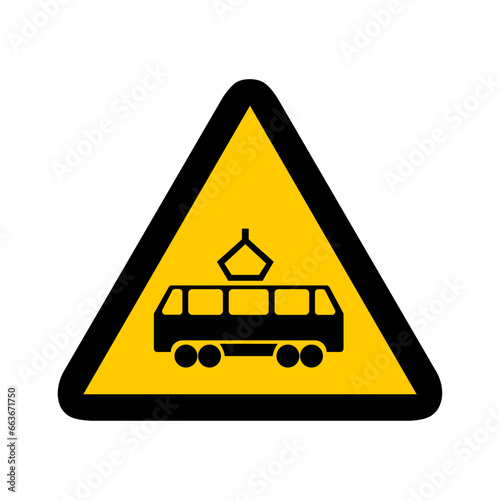 passage a niveau tram triangle jaune panneau signalisation danger