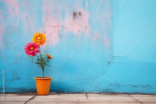 Blume vor einer bunten Wand - Hintergrund © Seegraphie
