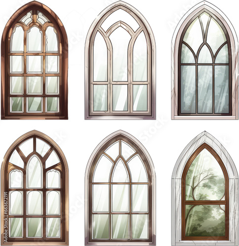 Set of Wooden Glass Window.