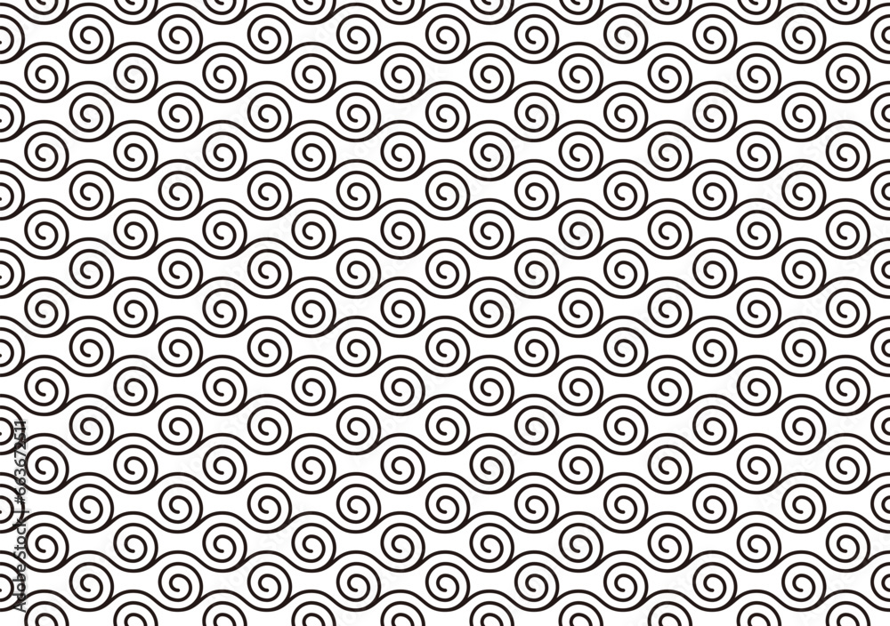 Vector Japanese Vintage Seamless Water Stream Pattern On A White Background. Horizontally And Vertically Repeatable. 