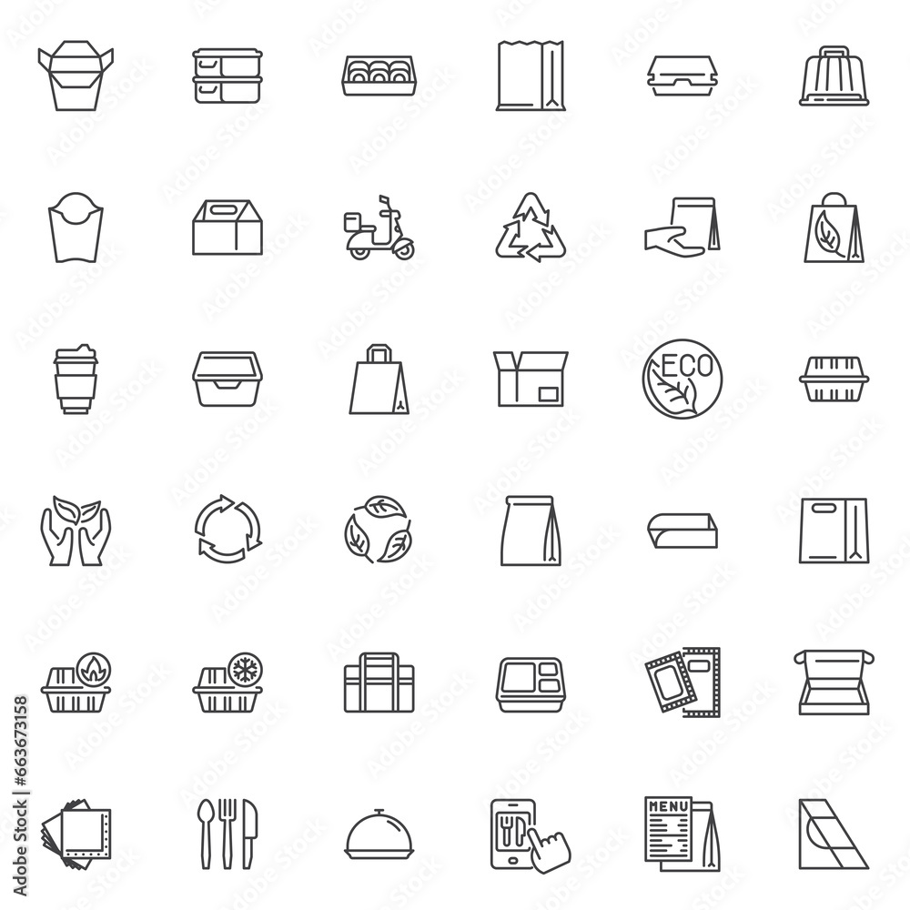 Food packaging line icons set
