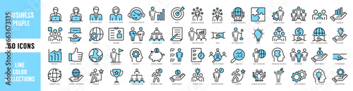 Business People icons with color. Teamwork in business management icon. Vector illustration