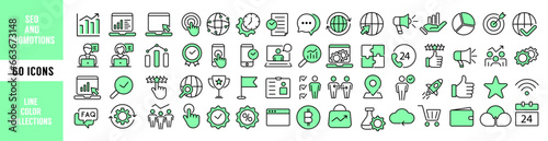 SEO and promotion line icons Color collection. icon for web. Big UI icon set. Thin outline icons pack. Vector illustration