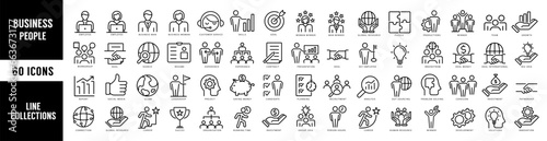 Business people line icons set. Businessman, Teamwork, human resources, meeting, partnership, meeting, work group, success, resume. vector illustration.
